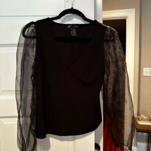 Aqua Black Fitted Sheer Blouse